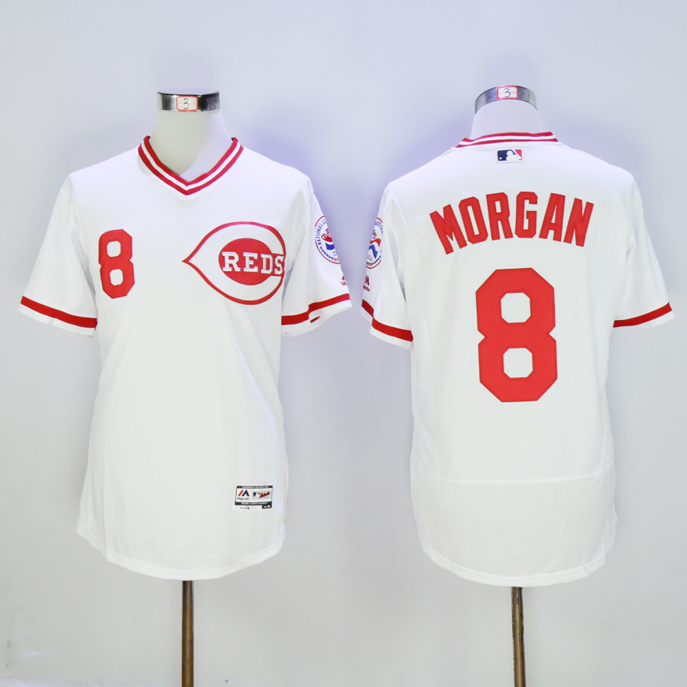 Men MLB Cincinnati Reds 8 Morgan white throwback 1976 jerseys